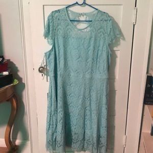 Never worn sky blue cap sleeved lace style dress
